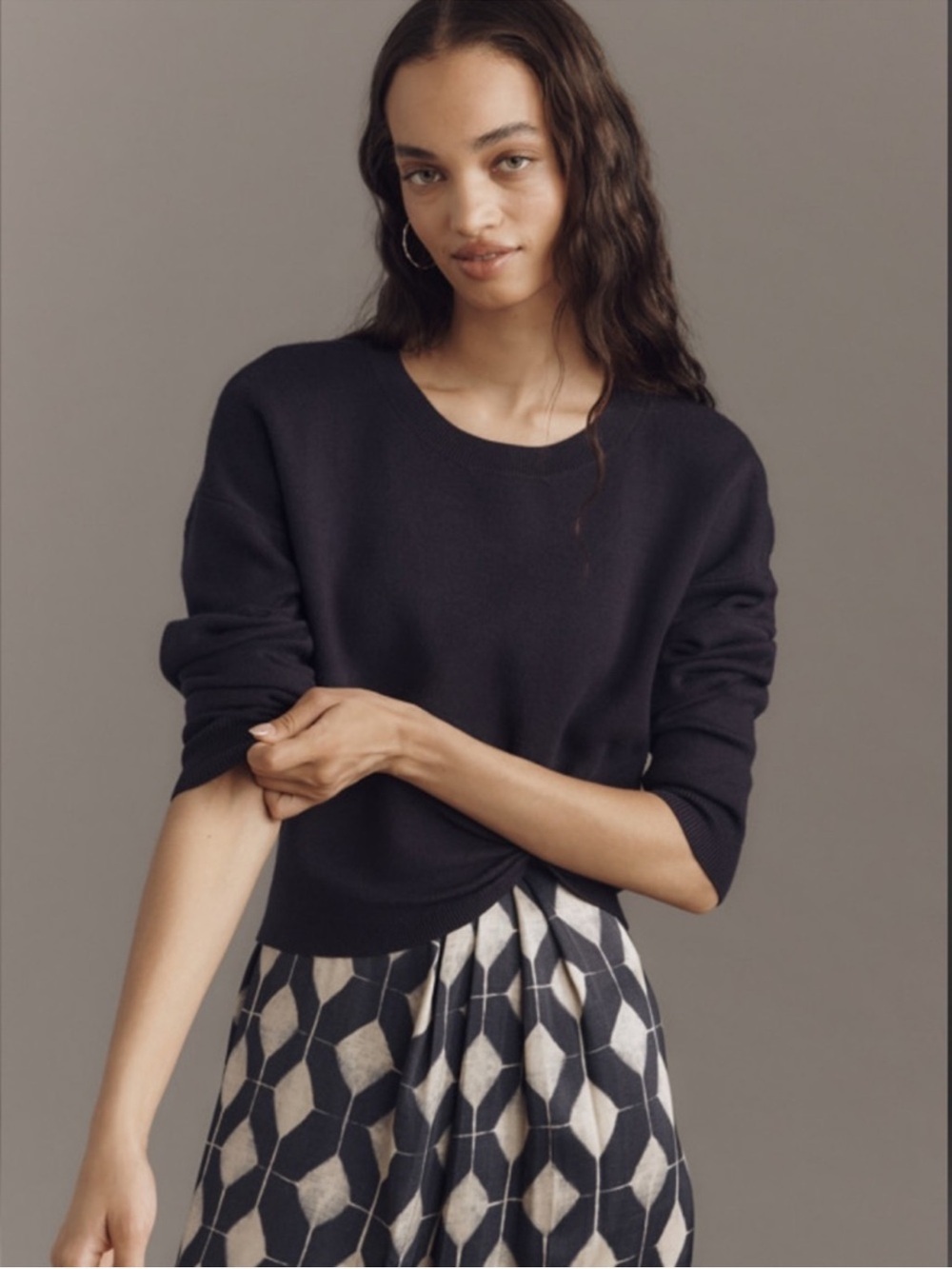ANTHROPOLOGIE The Gemini Twofer Navy Long Sleeve Sweater Pullover Top